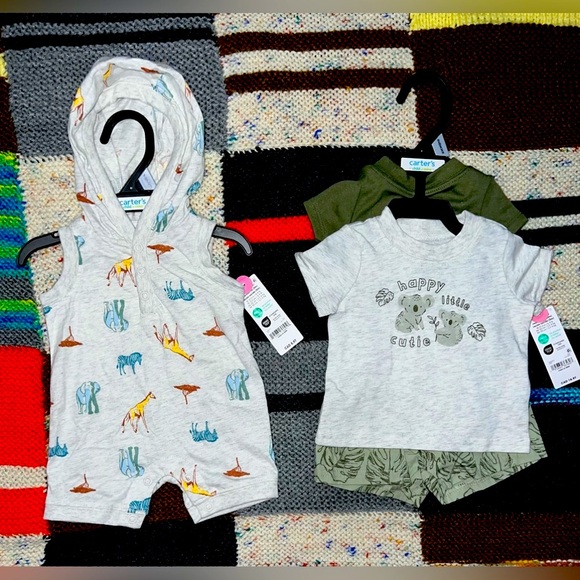 🛑 Newborn Boy Carters 1x Short Set+1x Ramper +Tommee Tippee Bibs2x - Picture 2 of 9